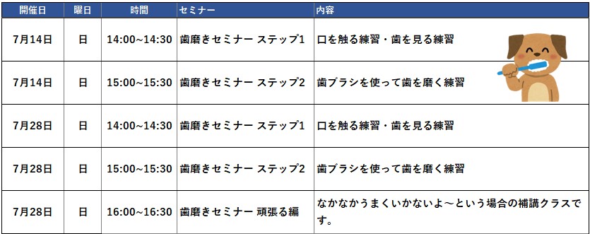 歯磨きセミナー2024年7月スケジュール