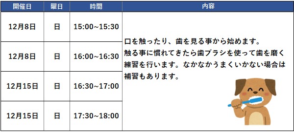 歯磨きセミナー2024年12月スケジュール