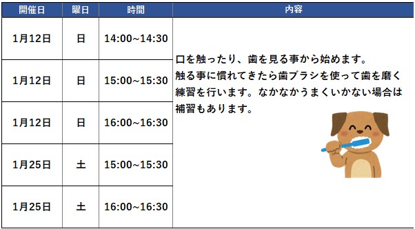 歯磨きセミナー2025年01月スケジュール